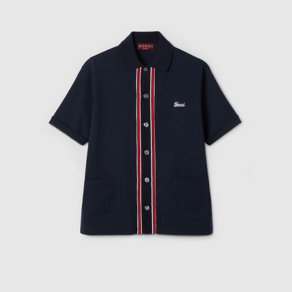 Polo shirt men's Gucci Size Medium Cotton Collared Brown Short Sleeve